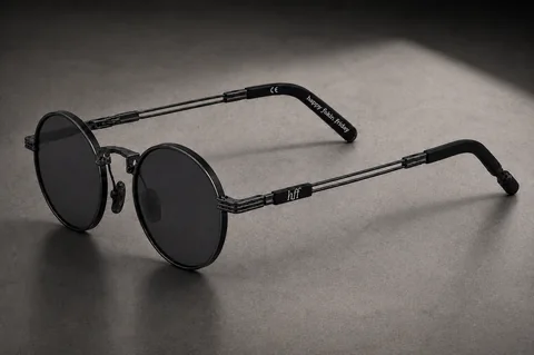 HFF Obsidian — titanium sunglasses, solid black lenses, front view