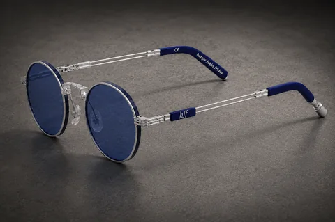 HFF Cobalt Signal — titanium sunglasses, translucent blue lenses