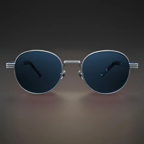 HFF Cobalt Signal — titanium sunglasses, translucent blue lenses, front view