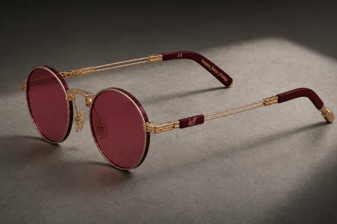 HFF Burgundy Hour — titanium sunglasses, rose-red translucent lenses