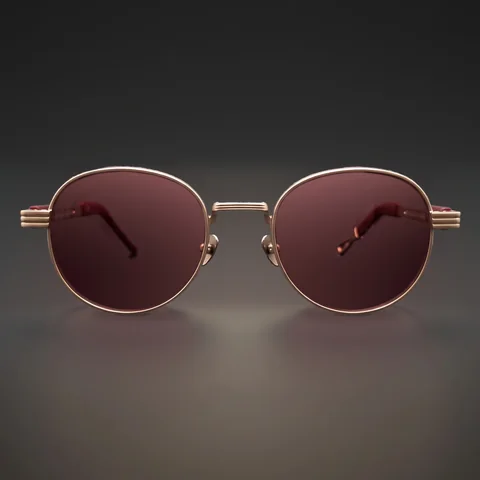 HFF Burgundy Hour — titanium sunglasses, rose-red translucent lenses, front view