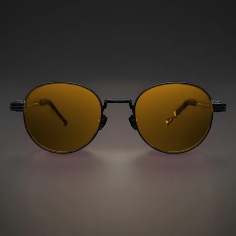 HFF Amber Shift — titanium sunglasses, amber yellow lenses, front view
